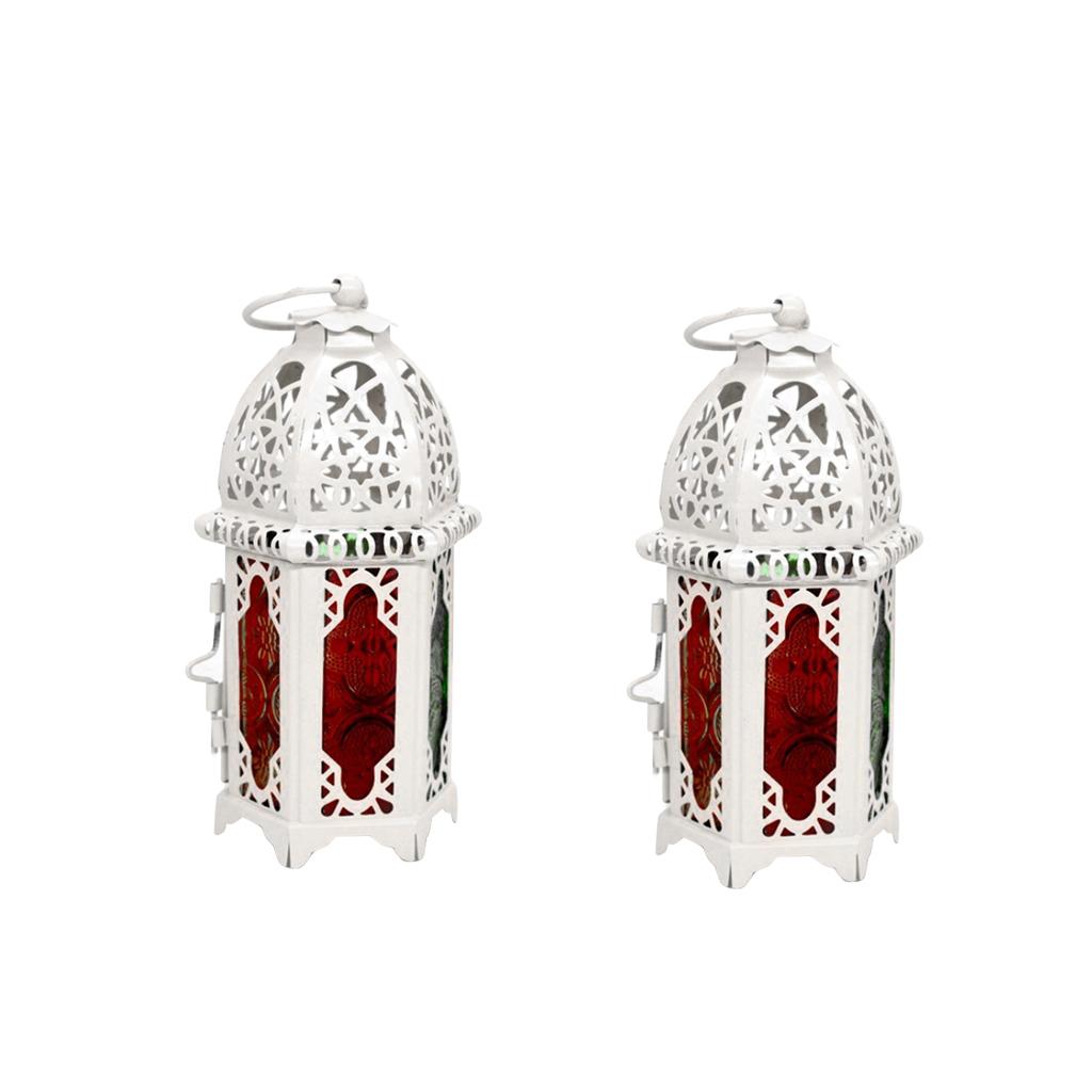 2xGlass Candlestick Candle Holder Lantern Lamp Home Wedding Xmas Decor White
