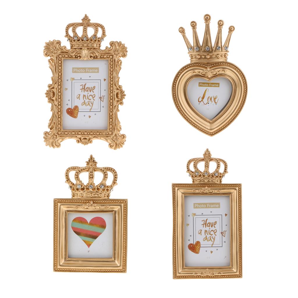 4 Style Gold Crown Resin Photo Frame Baroque Luxury Style Decor