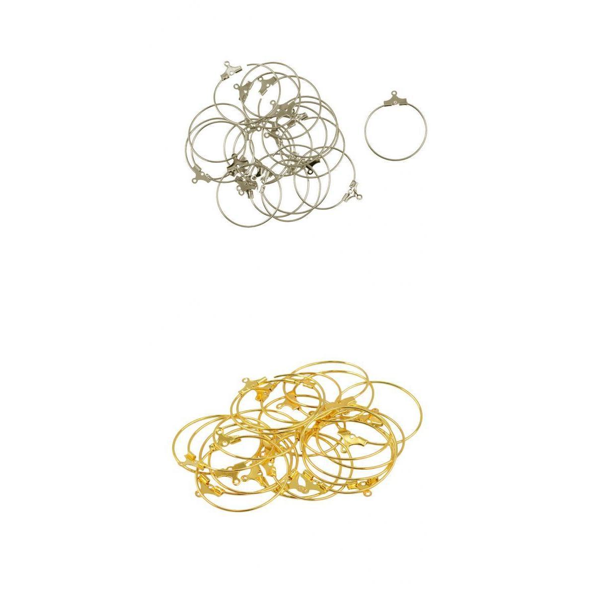40Pcs Round Beading Hoop Earring Hook Connectors DIY Findings Silver+Golden