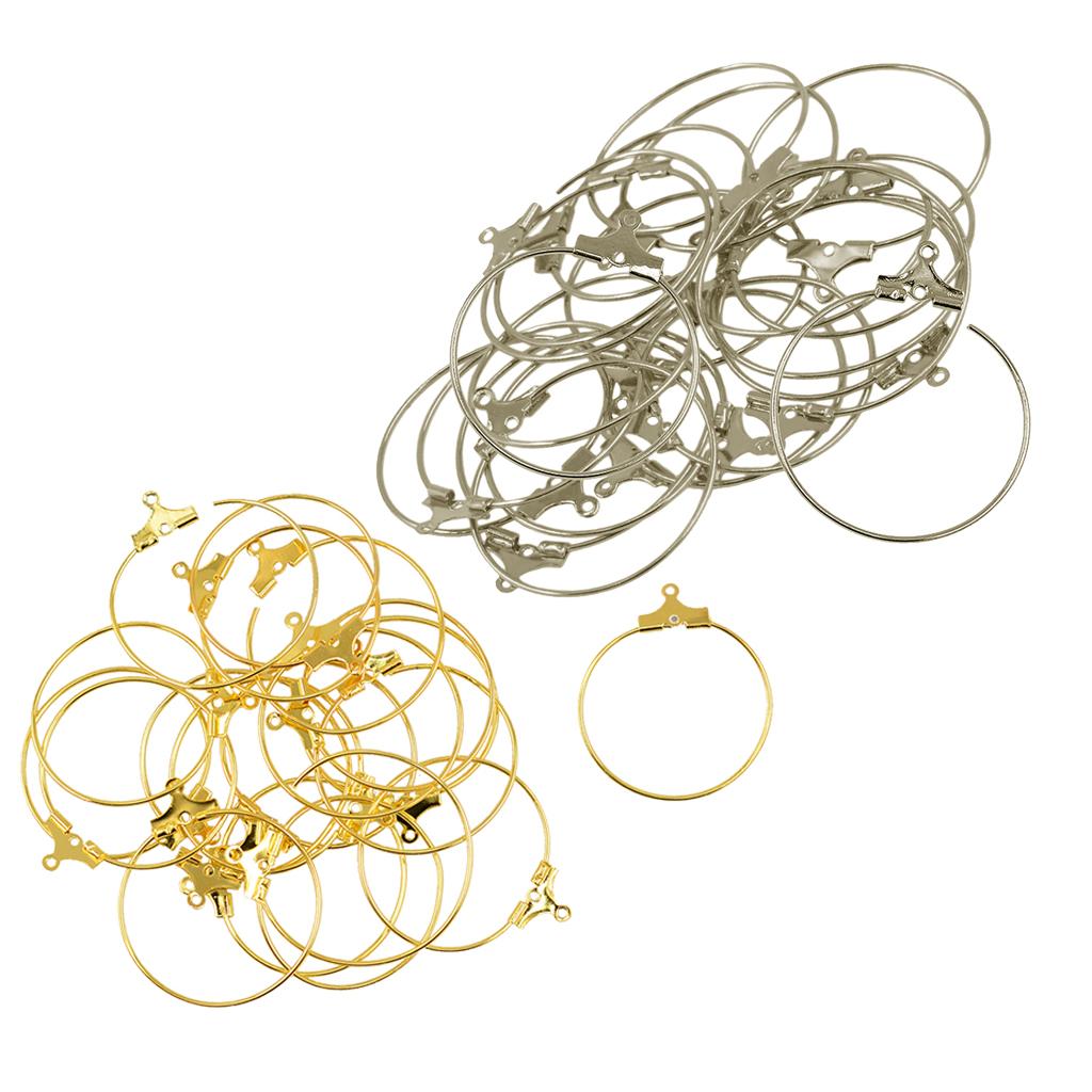 40Pcs Round Beading Hoop Earring Hook Connectors DIY Findings Silver+Golden