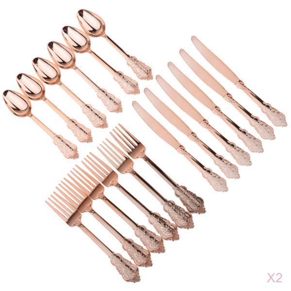 24 Pieces Disposable Plastic Forks Spoons Knifes Party Decorations Rose Gold