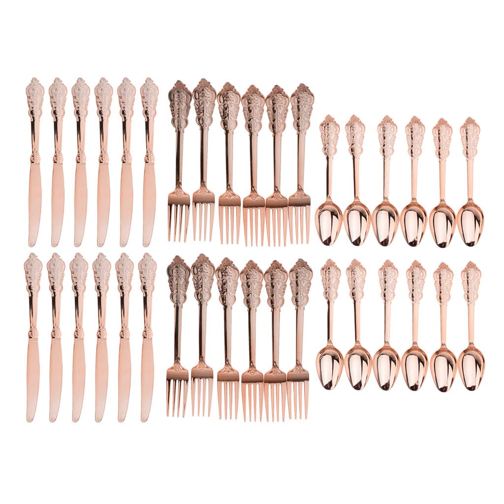 24 Pieces Disposable Plastic Forks Spoons Knifes Party Decorations Rose Gold