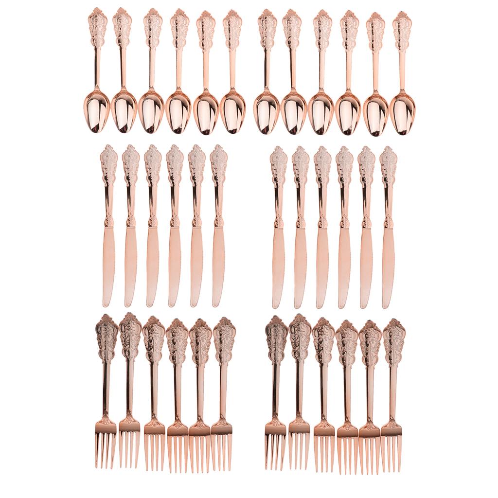 24 Pieces Disposable Plastic Forks Spoons Knifes Party Decorations Rose Gold