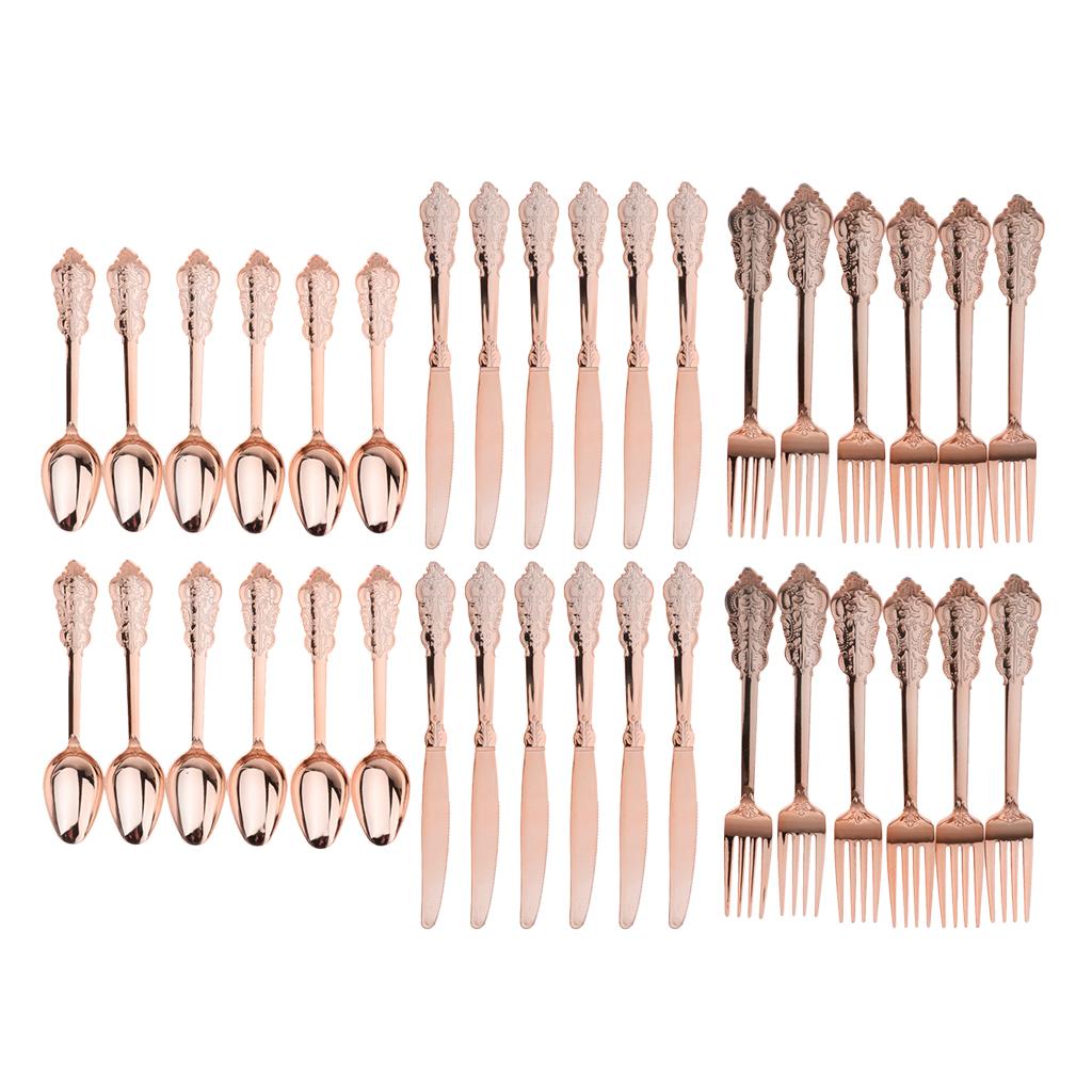24 Pieces Disposable Plastic Forks Spoons Knifes Party Decorations Rose Gold