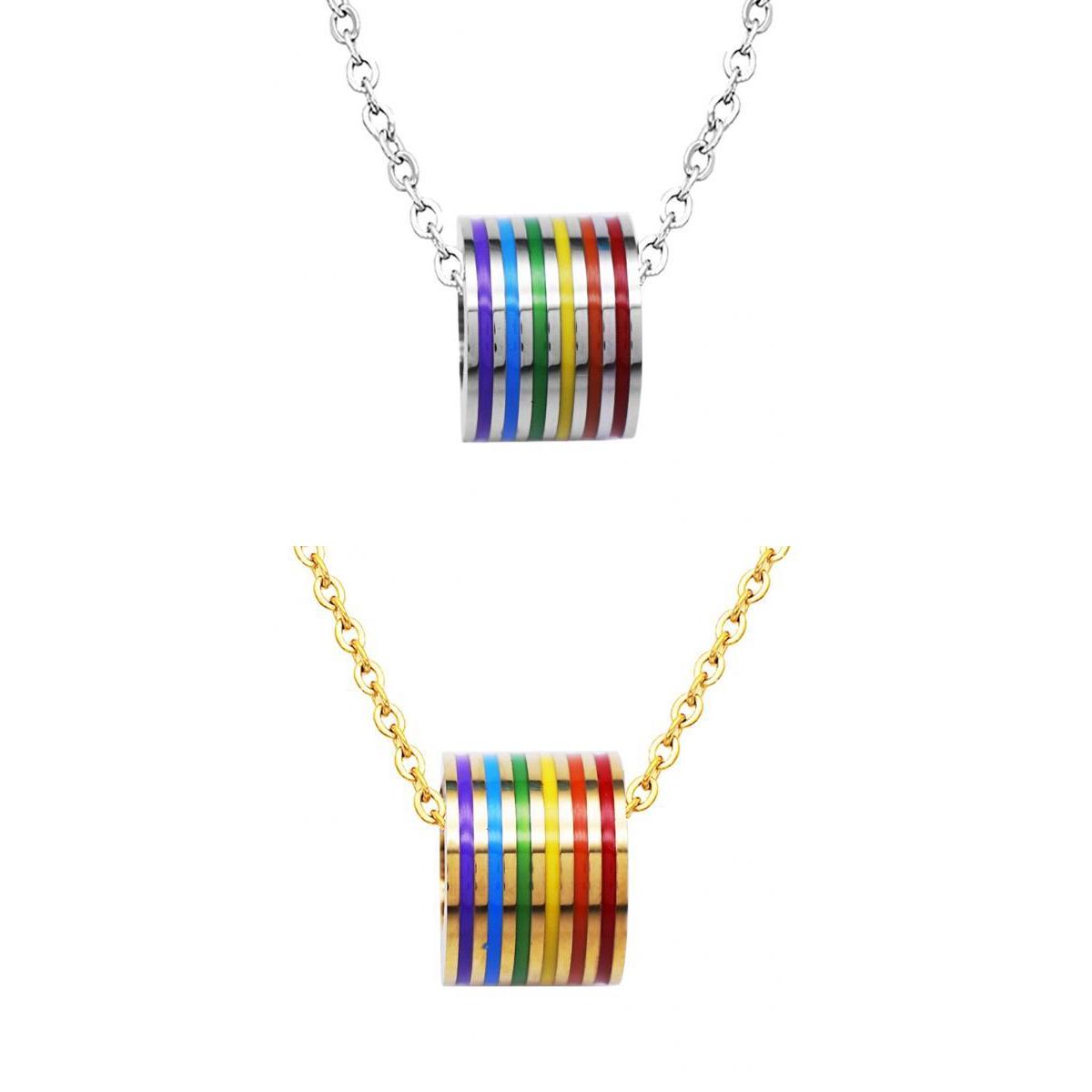 2 Pieces Stainless Steel Rainbow LGBT Lesbian Gay Pride Pendant Necklace