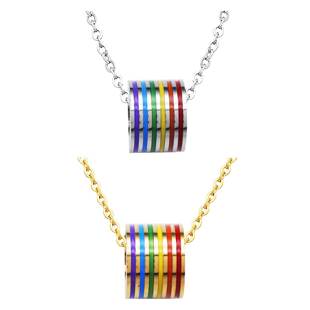 2 Pieces Stainless Steel Rainbow LGBT Lesbian Gay Pride Pendant Necklace