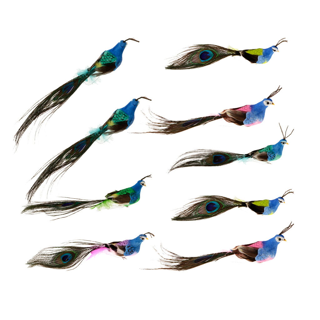 9pcs Foam Artificial Peacock Birds Statue Display Home Garden Art Ornaments