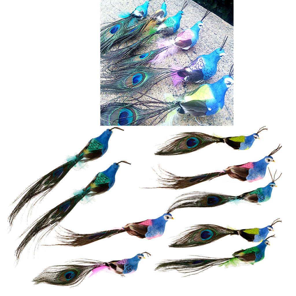 9pcs Foam Artificial Peacock Birds Statue Display Home Garden Art Ornaments