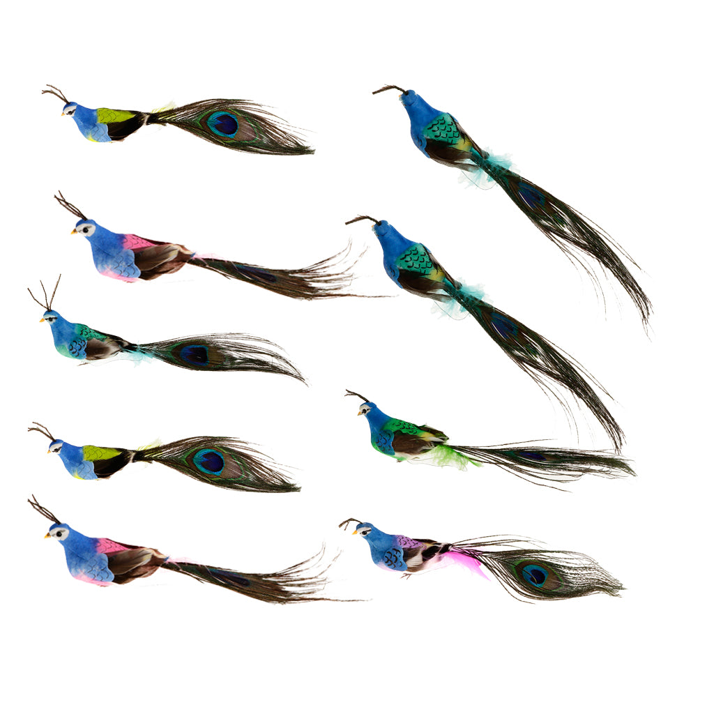 9pcs Foam Artificial Peacock Birds Statue Display Home Garden Art Ornaments