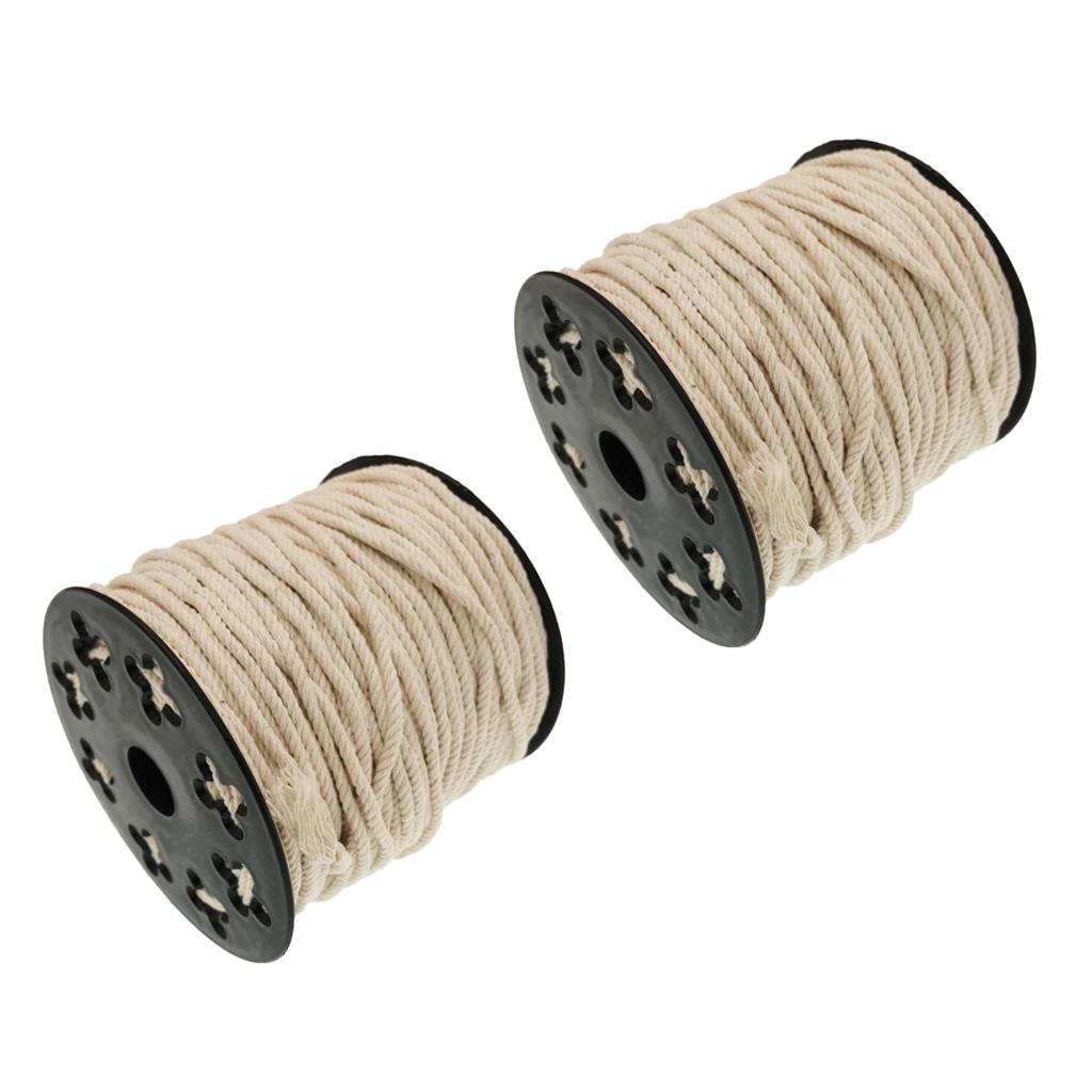 2 Rolls Natural Cotton Rope Braided Twisted Cords Twine Crafts Raw White 60m