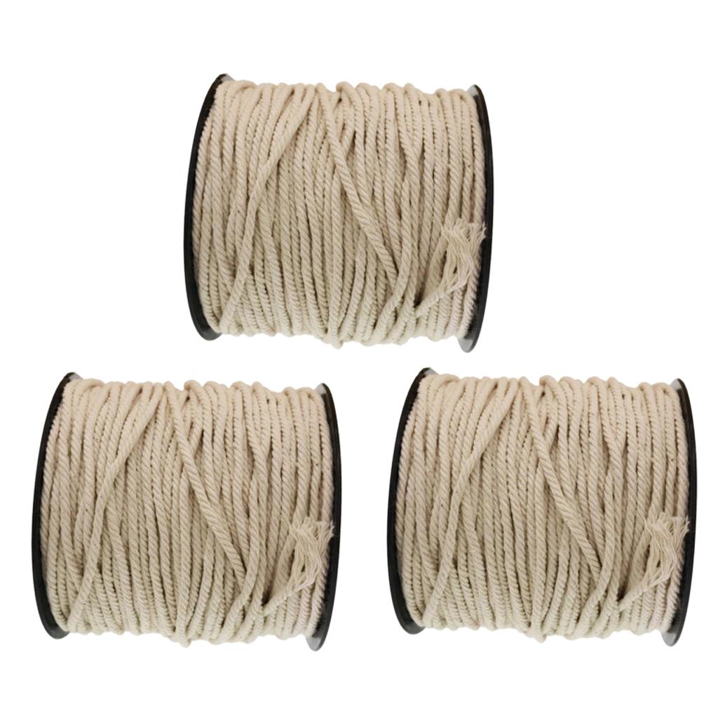 3 Roll Natural Cotton Rope Braided Twisted Cords Twine Crafts Raw White 60m