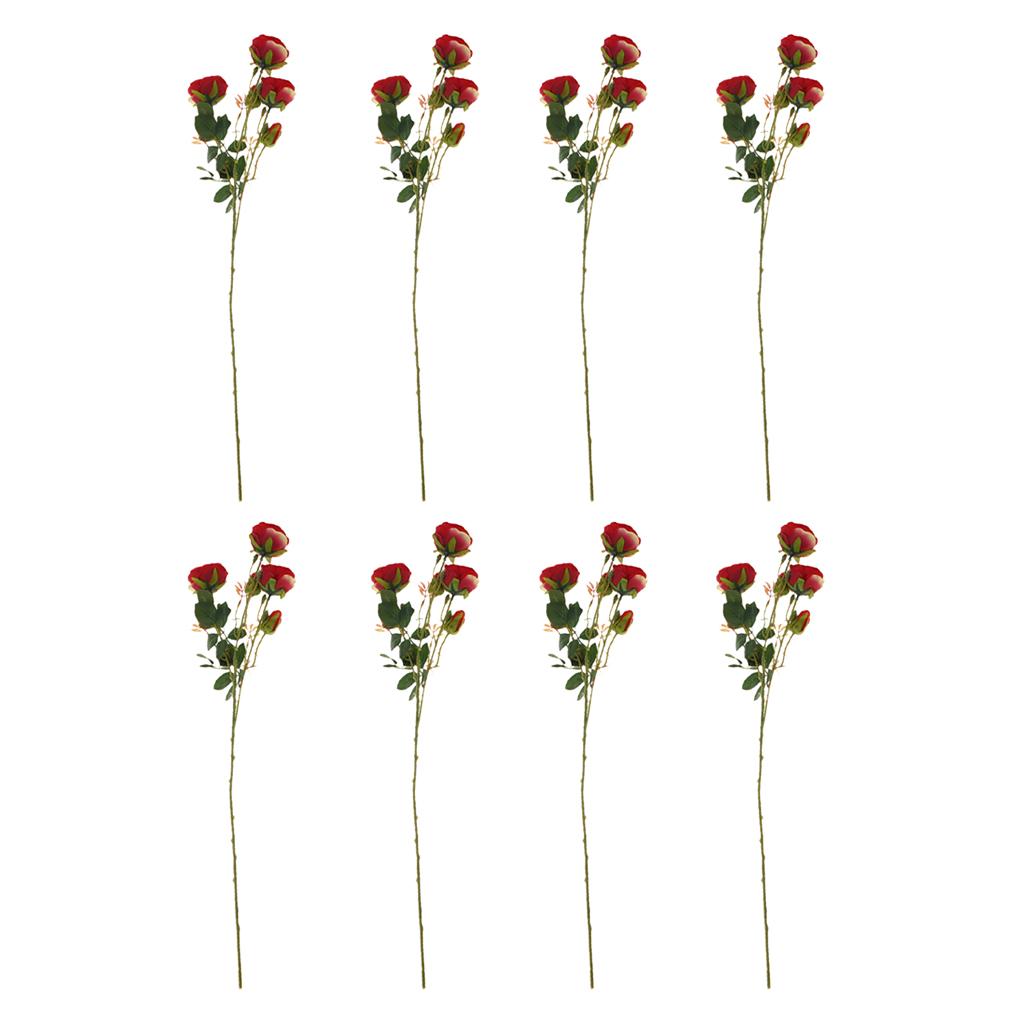 8Pcs Artificial Rose Silk Flower Bridal Bouquet for Home Wedding Decor Red