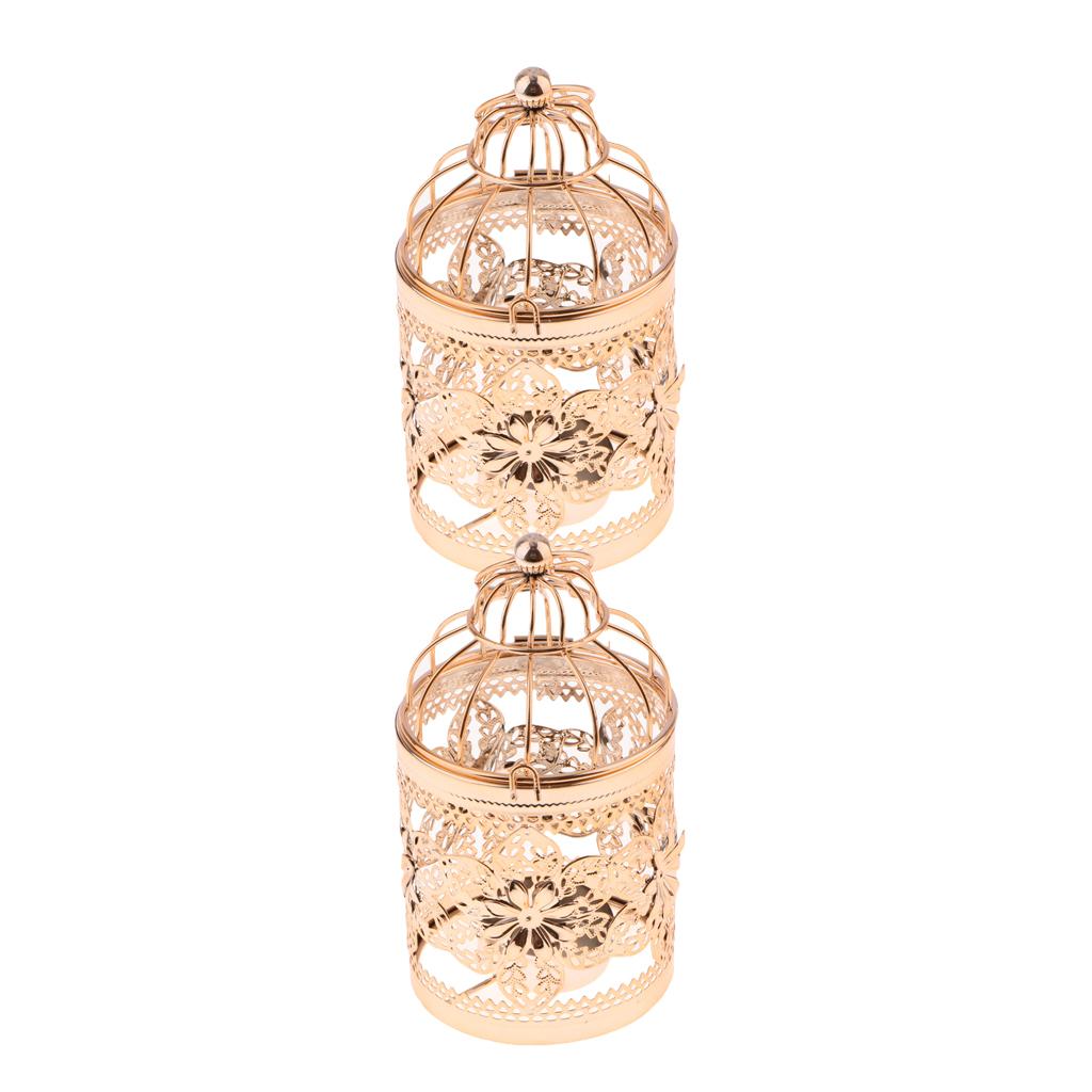 2xElectroplated Metal Birdcage Shape Tea Light Candle Holder E-Rose Gold