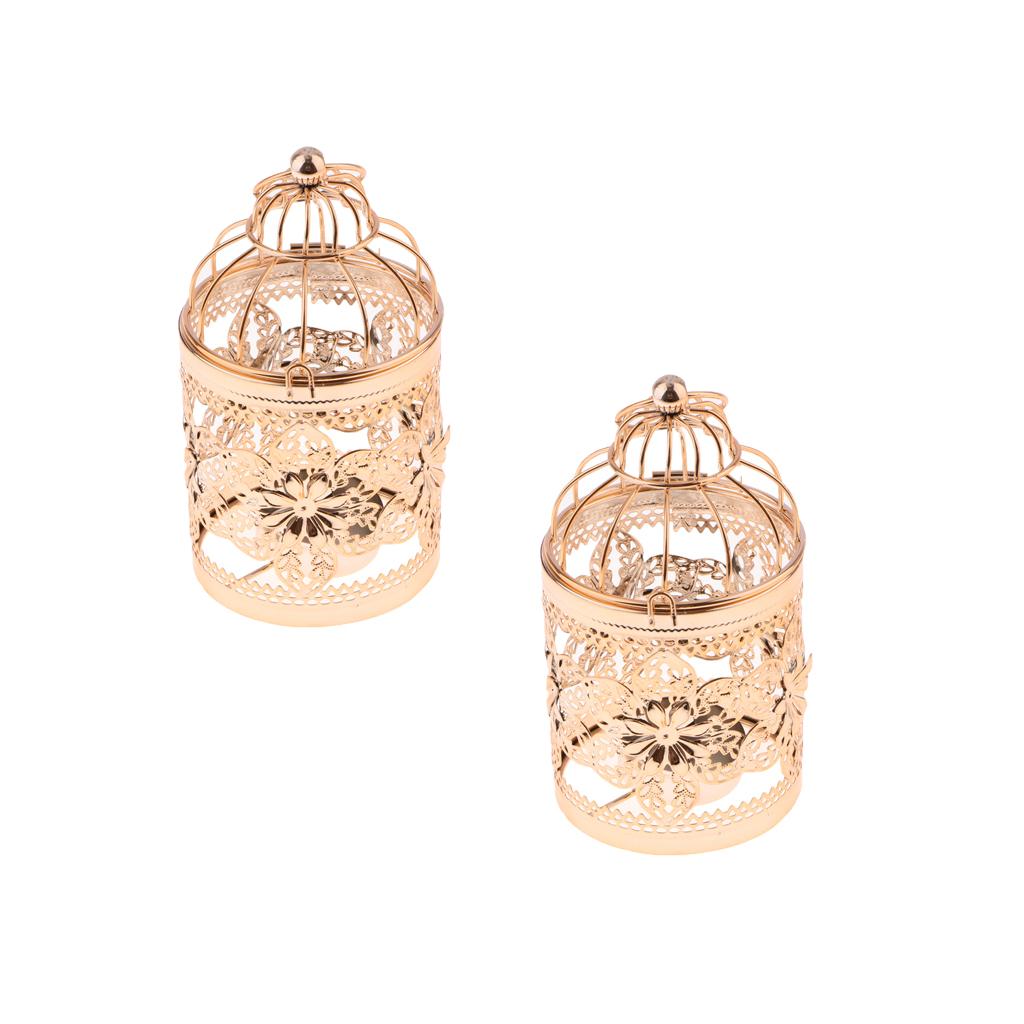 2xElectroplated Metal Birdcage Shape Tea Light Candle Holder E-Rose Gold