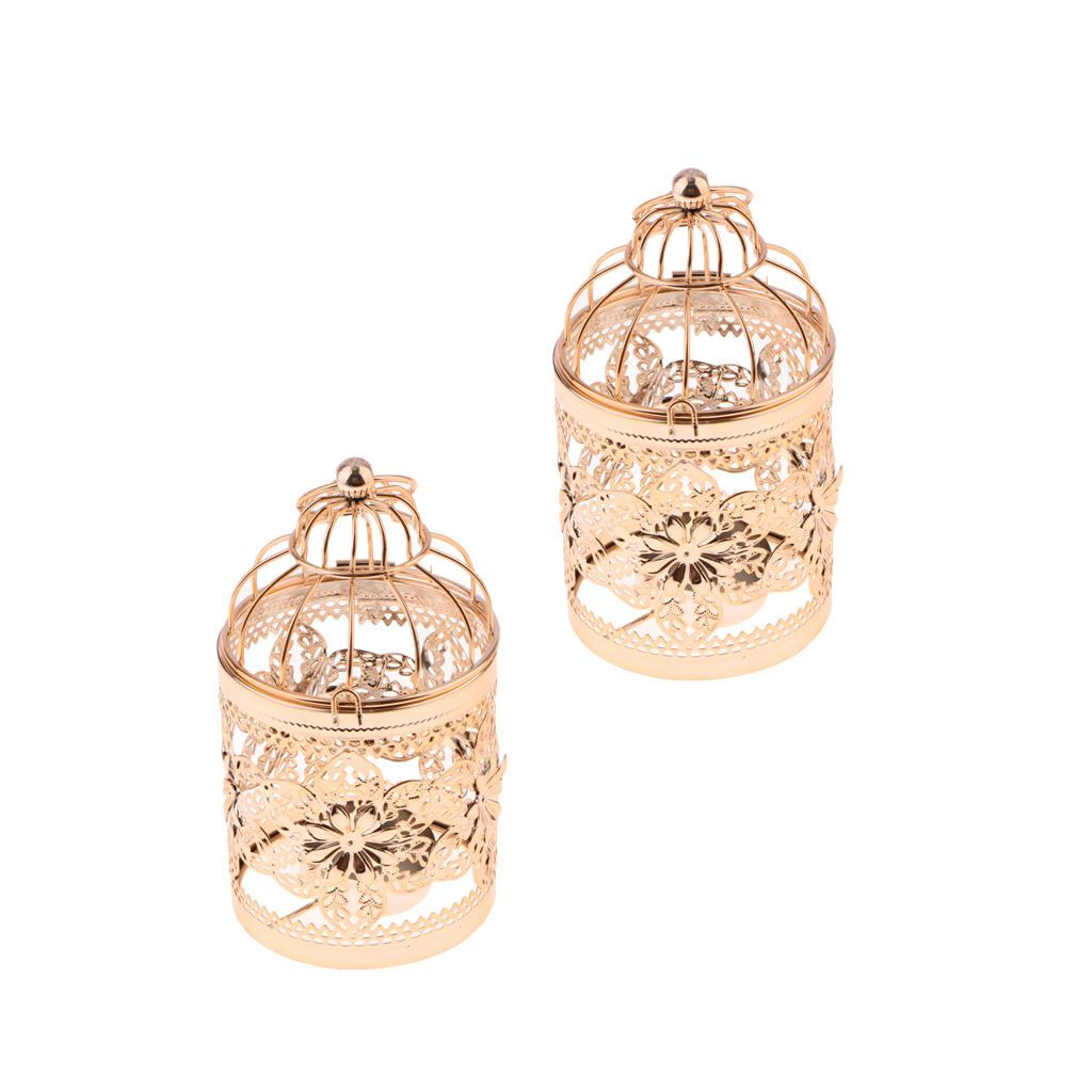 2xElectroplated Metal Birdcage Shape Tea Light Candle Holder E-Rose Gold