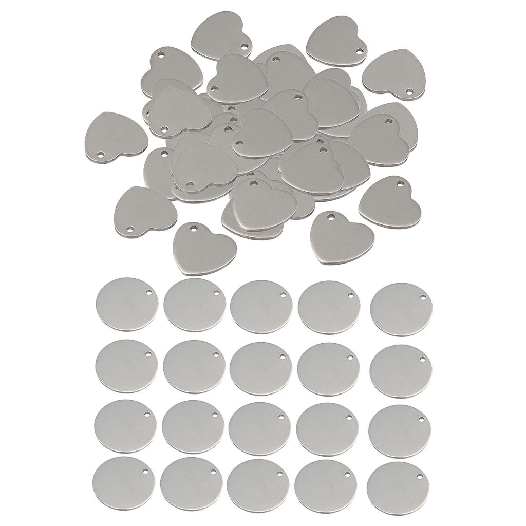70x Metal Flat Heart Round Blank Stamping Charms Tag Pendant Jewelry Making