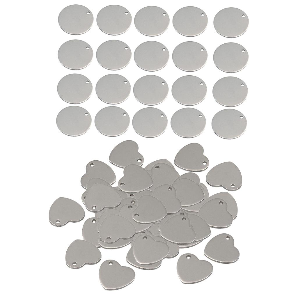 70x Metal Flat Heart Round Blank Stamping Charms Tag Pendant Jewelry Making