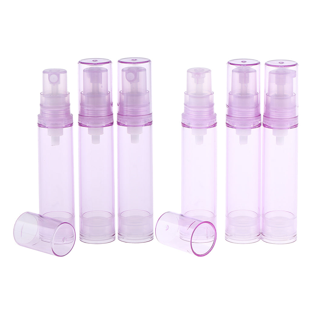 6x 10ml Empty Airless Pump Bottle Refillable Cosmetic Spray Container Purple