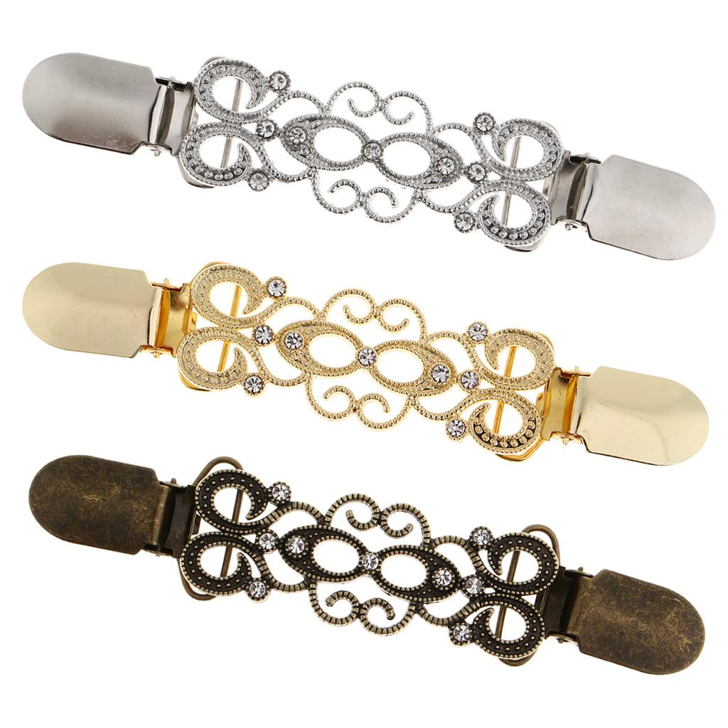 3pcs Retro Women Shawl Cardigan Sweater Duck Mouth Clip Shirt Collar Clasps