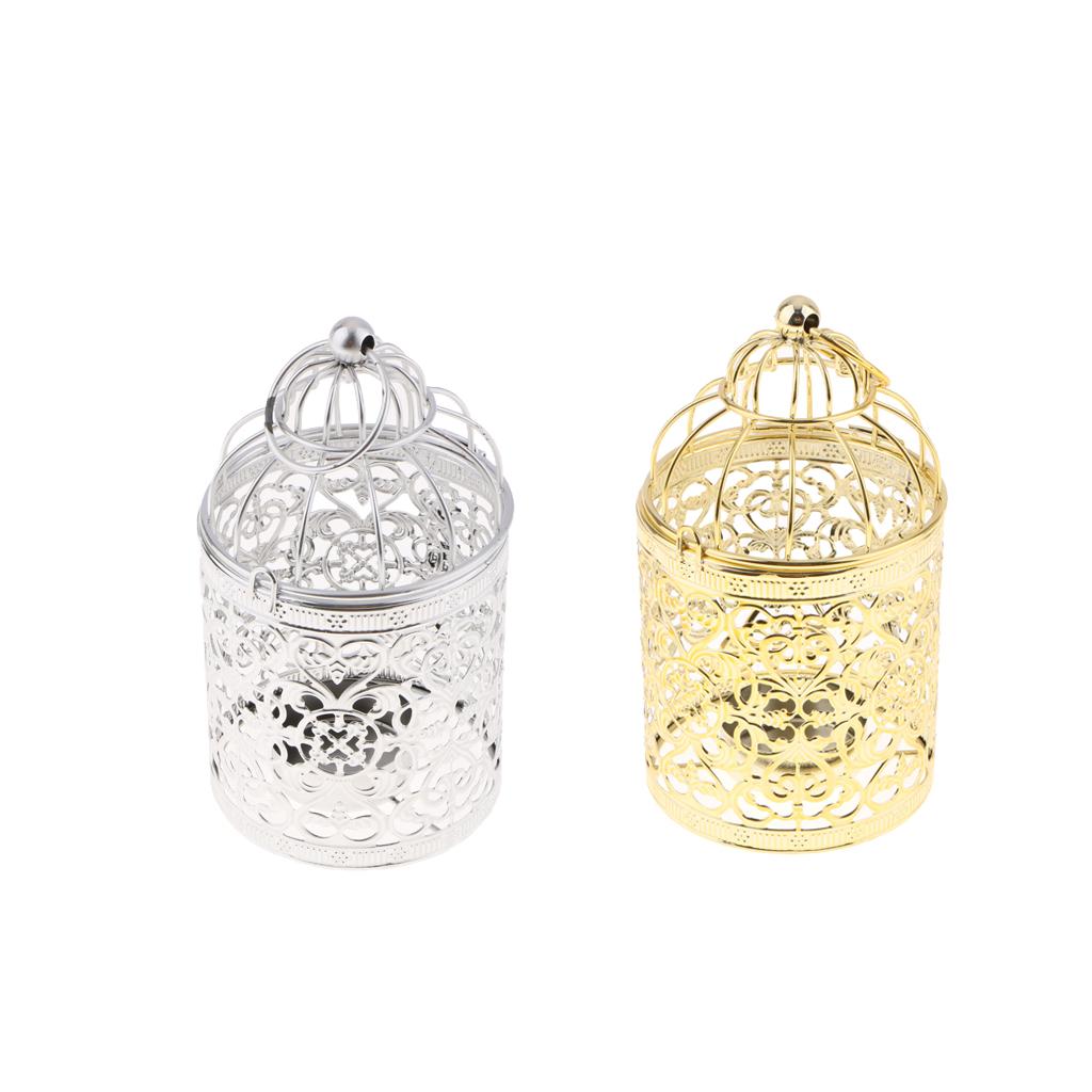 2 Color Electroplated Metal Birdcage Shape Tea Light Candle Holder