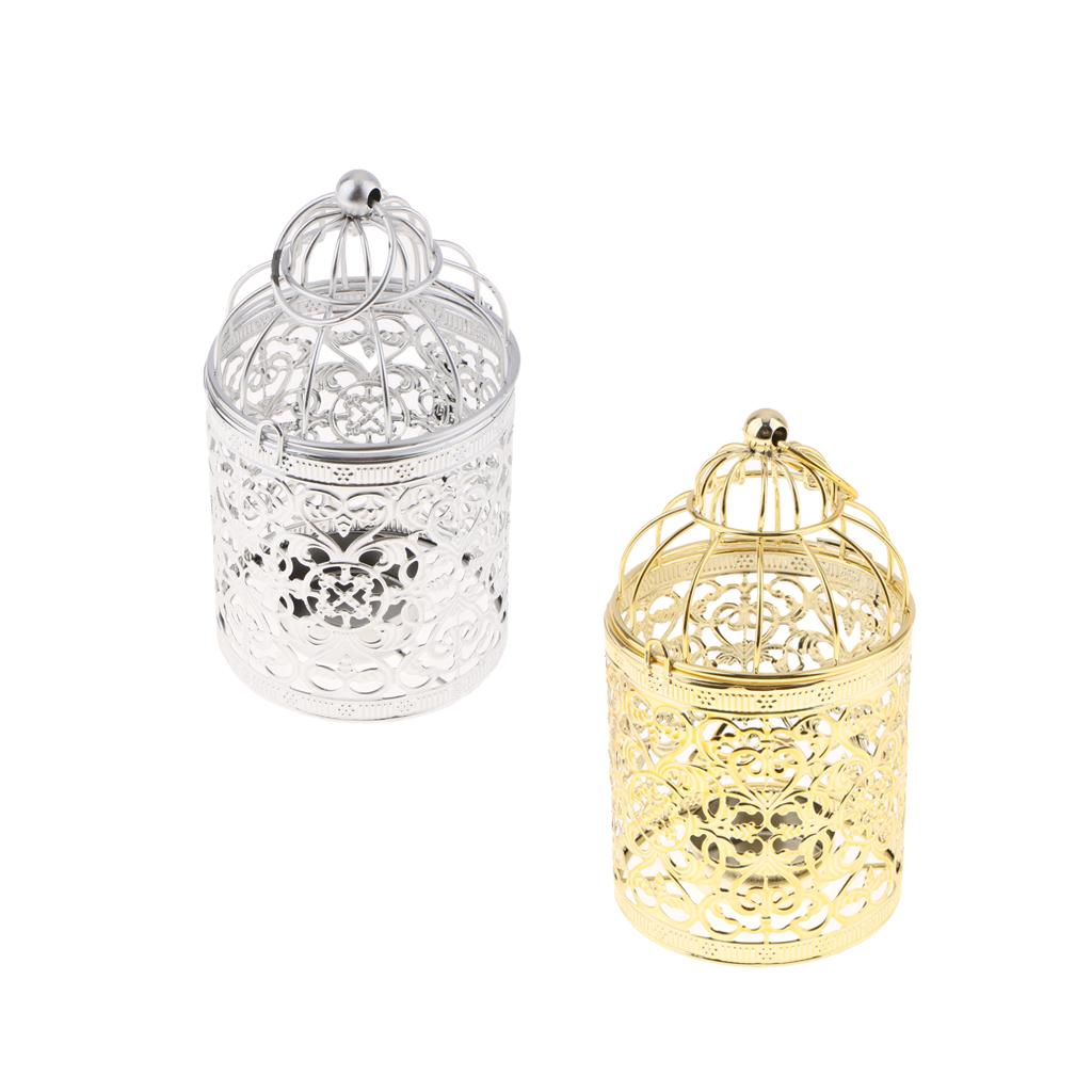 2 Color Electroplated Metal Birdcage Shape Tea Light Candle Holder