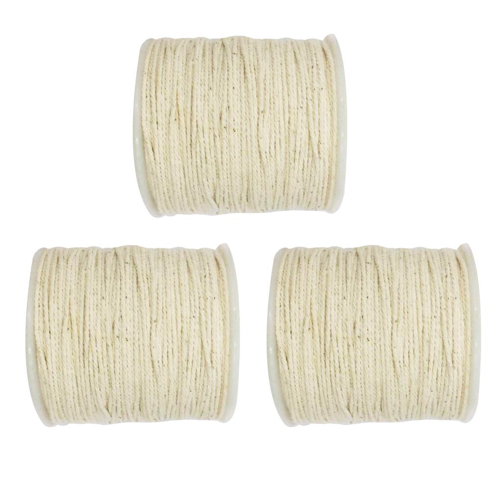 3Pcs 100m 1mm Rustic Cotton Rope Braided Twisted Cord Twine Craft Raw White