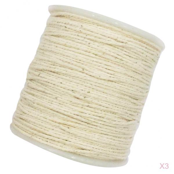 3Pcs 100m 1mm Rustic Cotton Rope Braided Twisted Cord Twine Craft Raw White