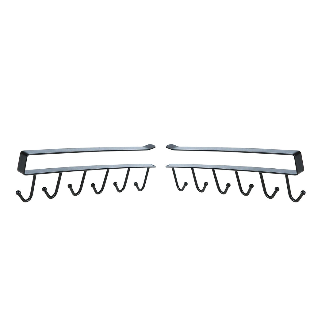 2Pcs 6 Hook Under Shelf Cabinet Rack Mug Tea Cup Holder Storage Hook Black