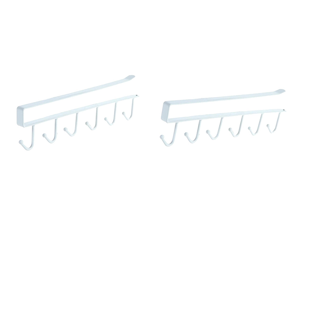 2Pcs 6 Hook Kitchen Under Shelf Cabinet Rack Mug Tea Cup Holder Hook White