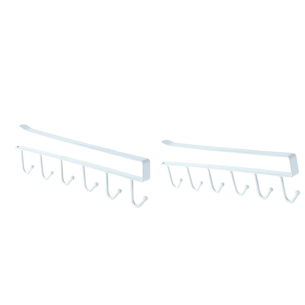 2Pcs 6 Hook Kitchen Under Shelf Cabinet Rack Mug Tea Cup Holder Hook White