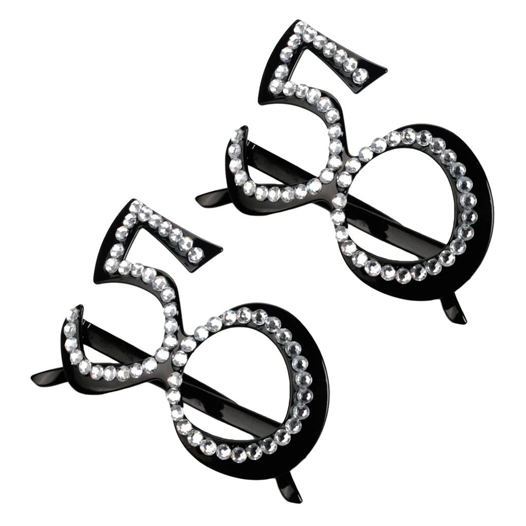 2 Pieces Retro Crystal Black Birthday Glasses Anniversary Wedding Party 50th