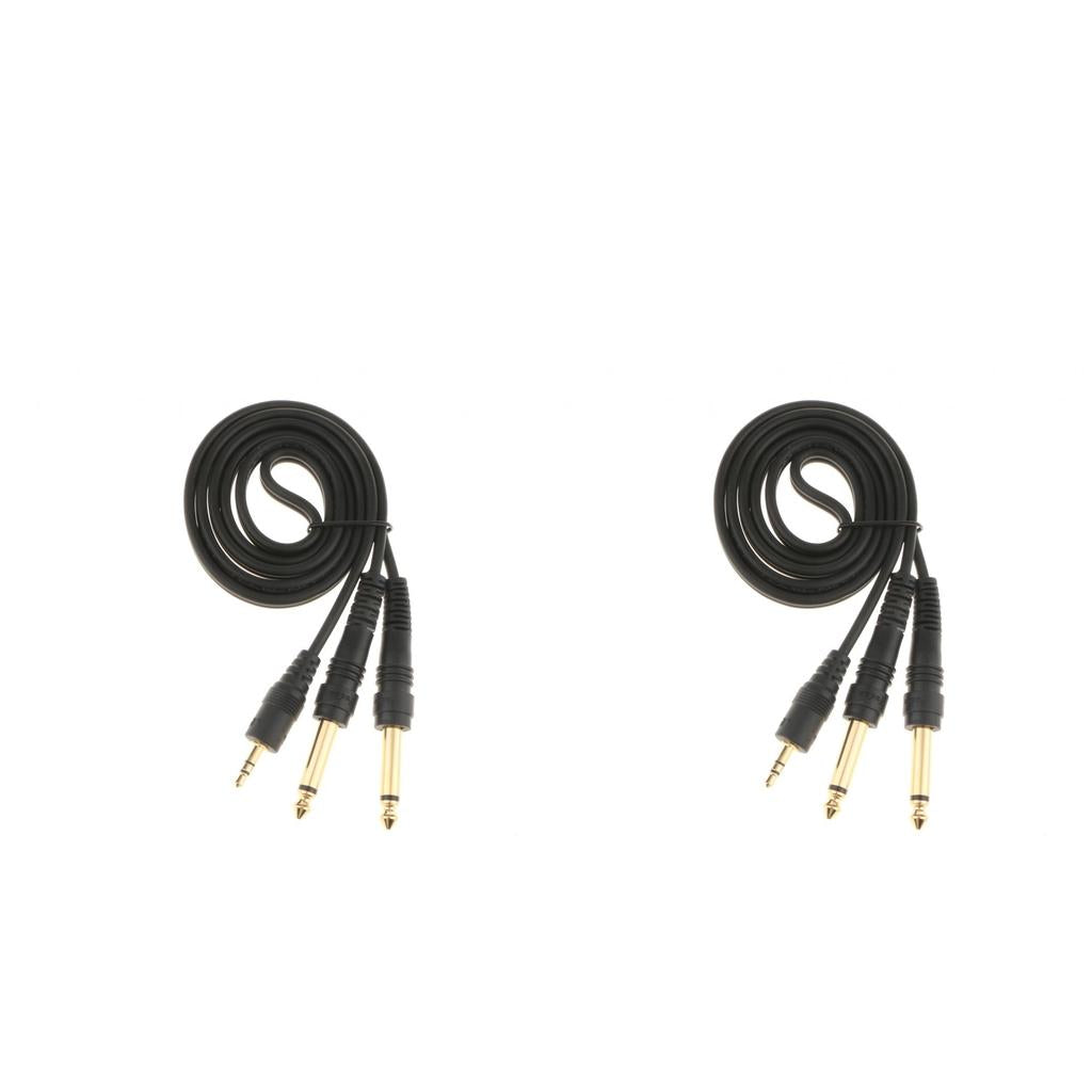 2Pcs 3.5mm to Double 6.5mm Adapter Male to Male Audio Cable Cord Wire 1meter