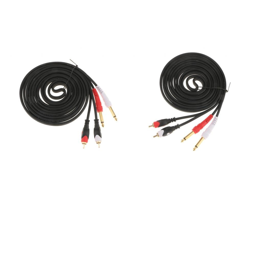 2x Instrument Audio Cable 6.5mm Male to RCA Male Wire for Amplifier 3meter