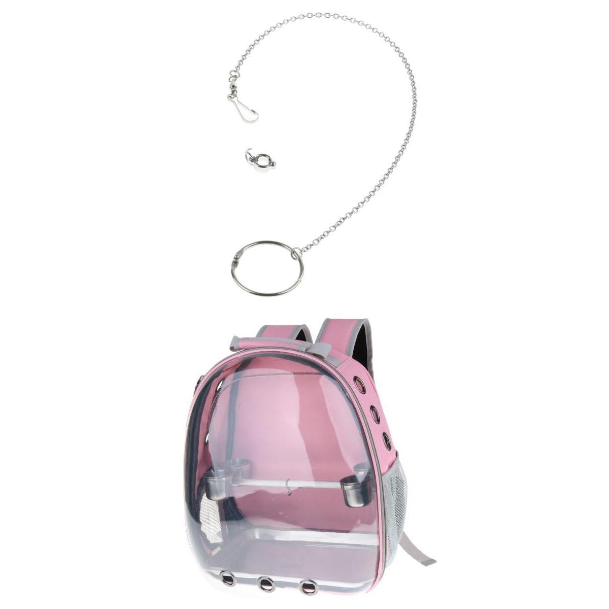2x Clear Cover Bird Parrot Carrier with Stand Perch Cup and Bird Foot Chain
