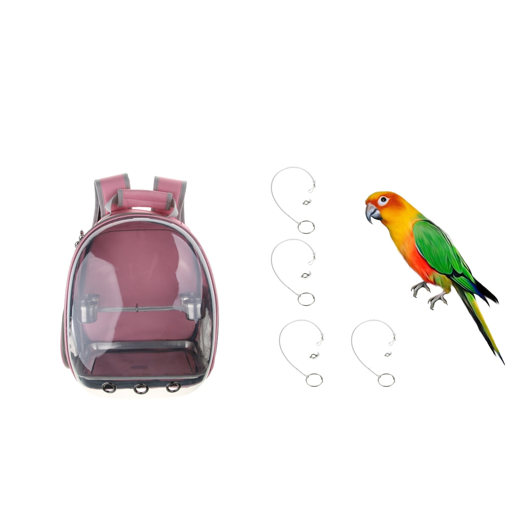 2x Clear Cover Bird Parrot Carrier with Stand Perch Cup and Bird Foot Chain