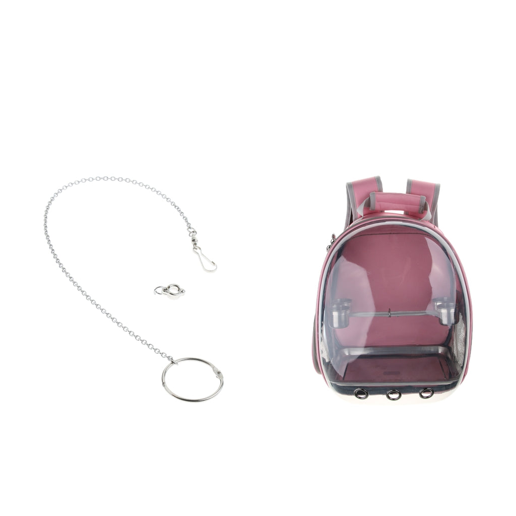 2x Clear Cover Bird Parrot Carrier with Stand Perch Cup and Bird Foot Chain