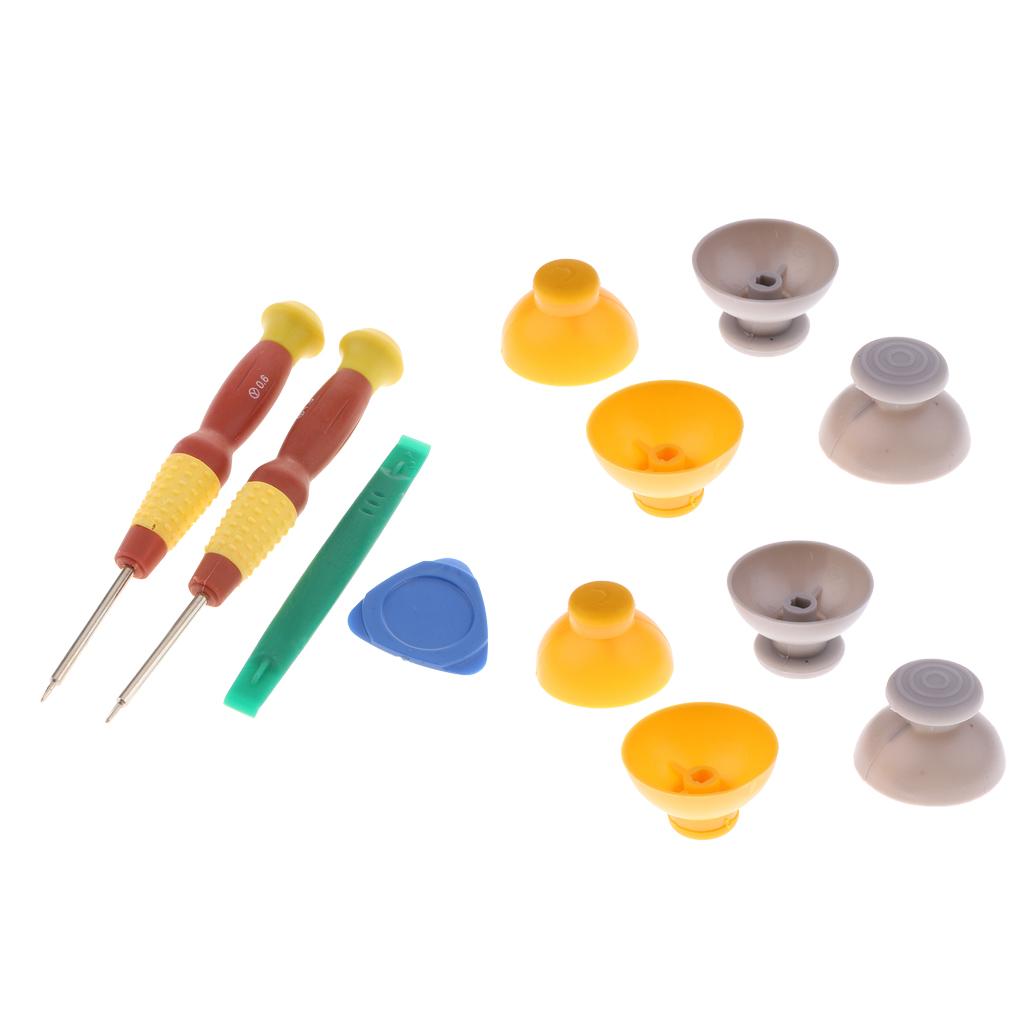 8Pcs Replacement Joystick Caps Grey+Yellow for Nintendo GameCube NGC + Tools