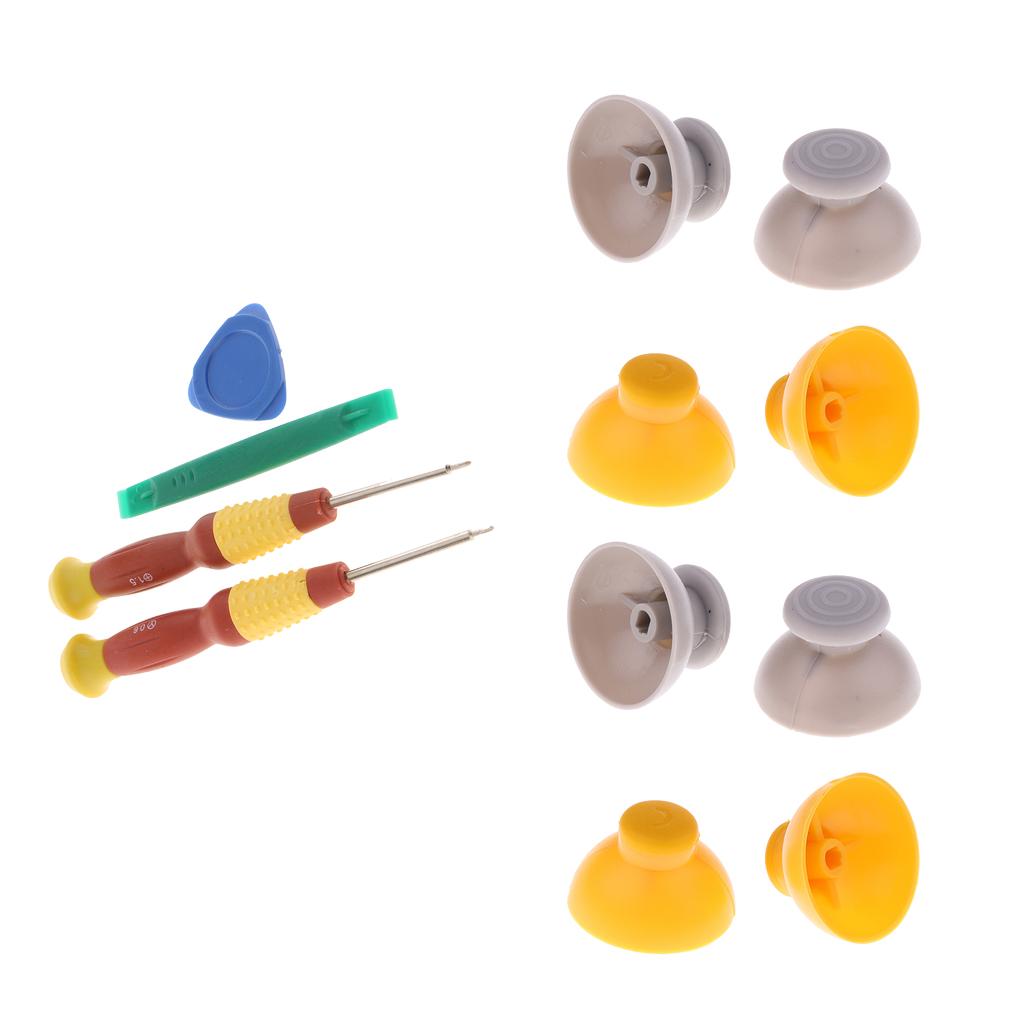 8Pcs Replacement Joystick Caps Grey+Yellow for Nintendo GameCube NGC + Tools