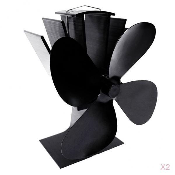 2x 4-blade Heat Powered Stove Fan for Wood Log Burner Fireplace Black