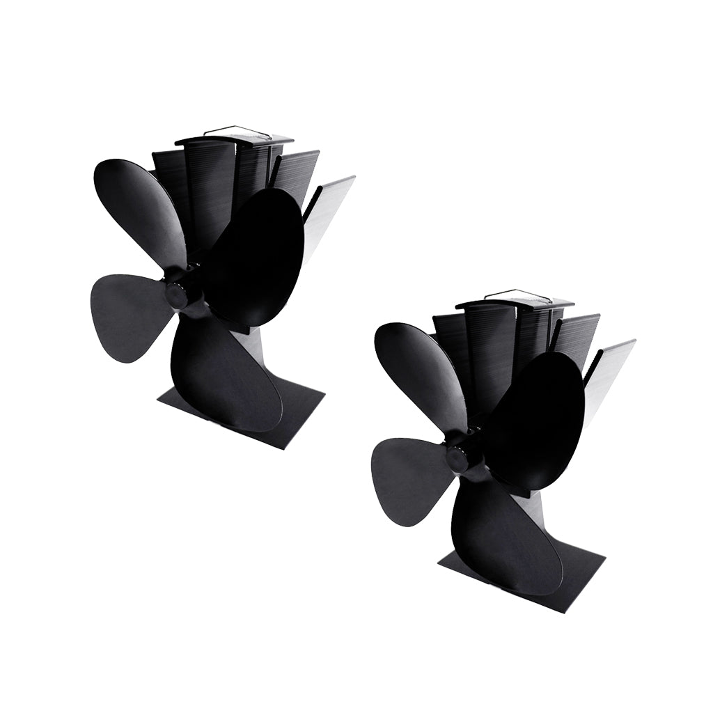 2x 4-blade Heat Powered Stove Fan for Wood Log Burner Fireplace Black