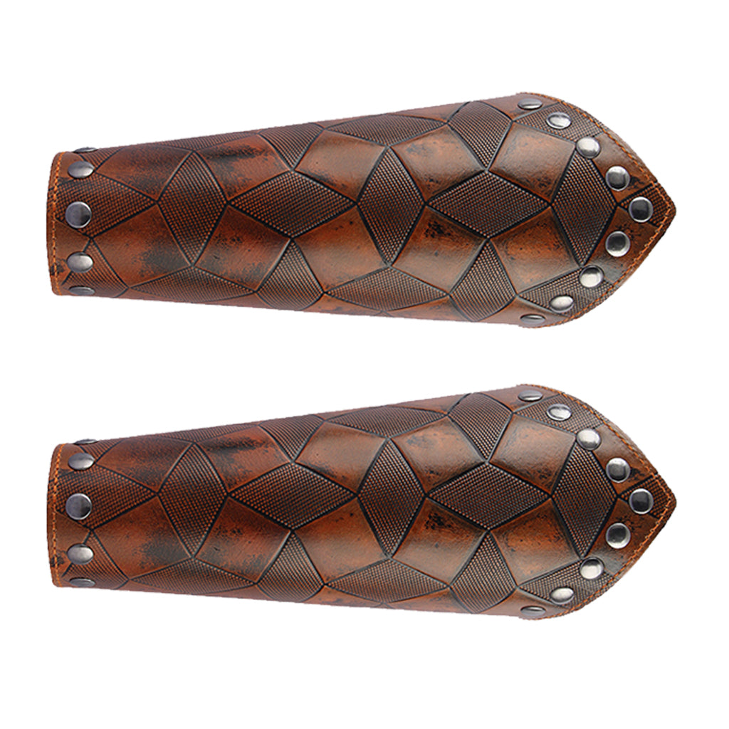 2Pcs Medieval Unisex Men Bracers Leather Gauntlet Wristband Arm Armor Brown