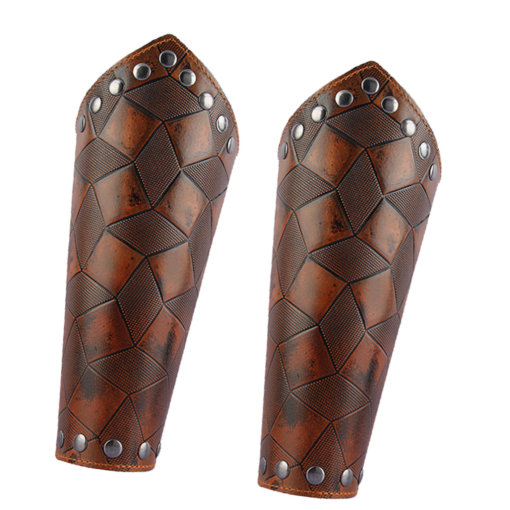 2Pcs Medieval Unisex Men Bracers Leather Gauntlet Wristband Arm Armor Brown