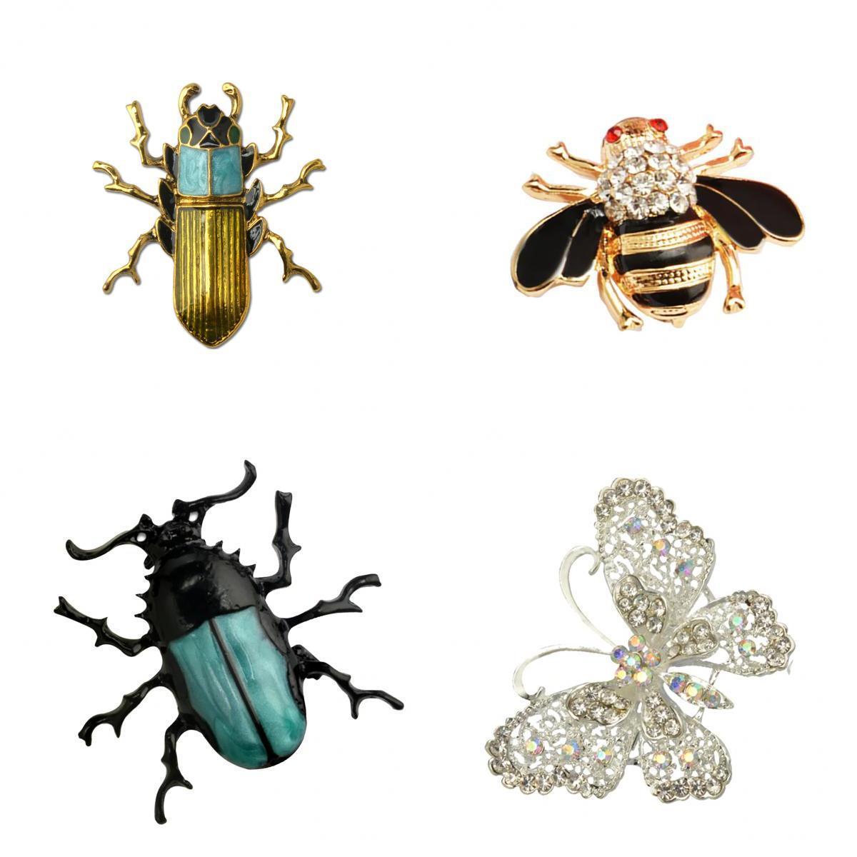 4 Pieces Crystal Rhinestone Insect Honeybee Brooch Collar Lapel Pin