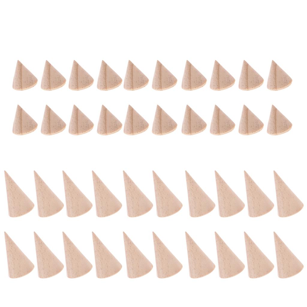 40 Pieces Unpainted Cone Shape Wooden Ring Jewelry Display Stand Rack