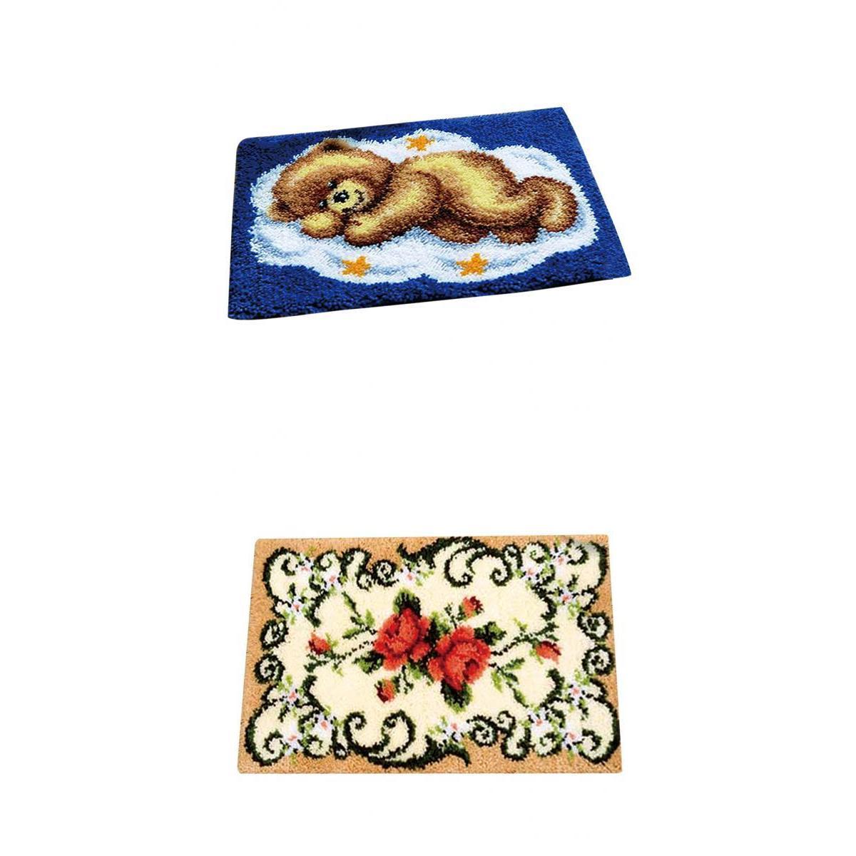2 Set Bear/Flower Pattern Latch Hook Kits with Basic Tools for Rug Making