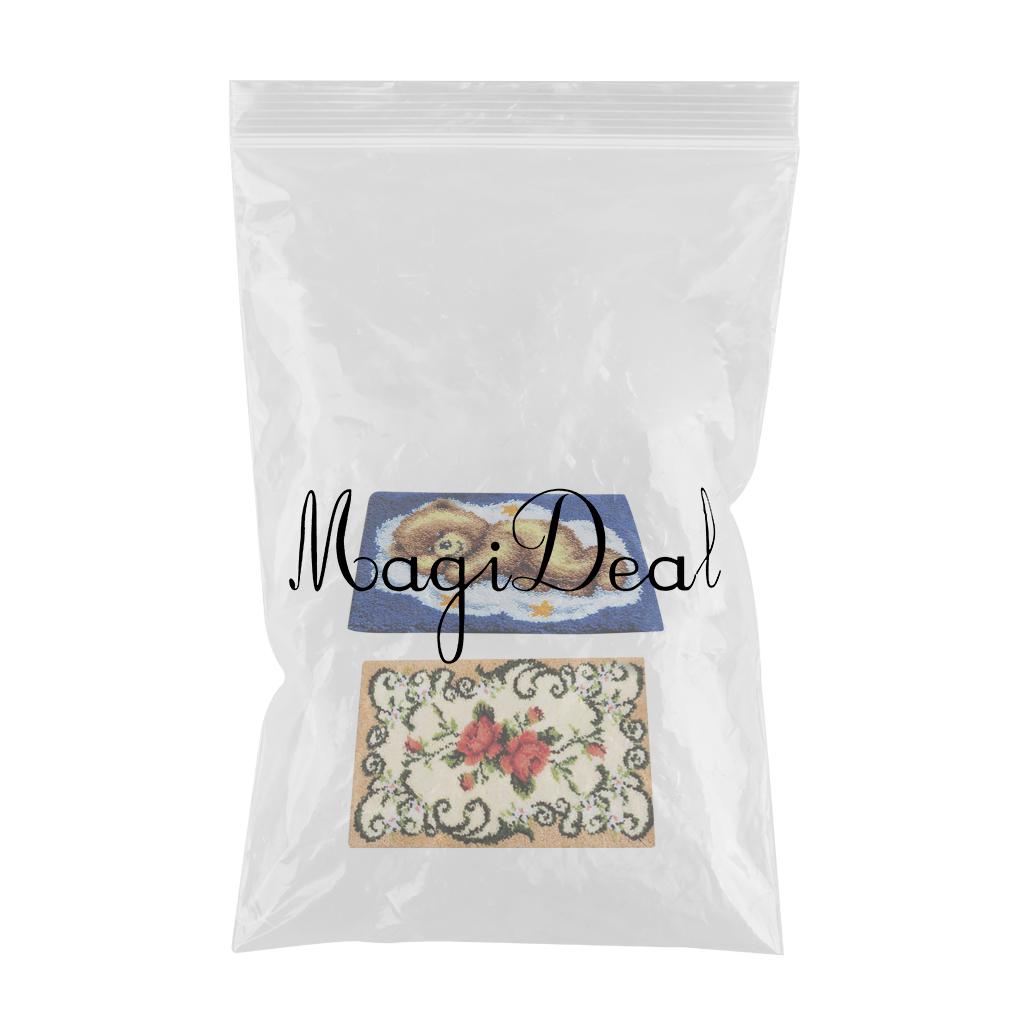 2 Set Bear/Flower Pattern Latch Hook Kits with Basic Tools for Rug Making
