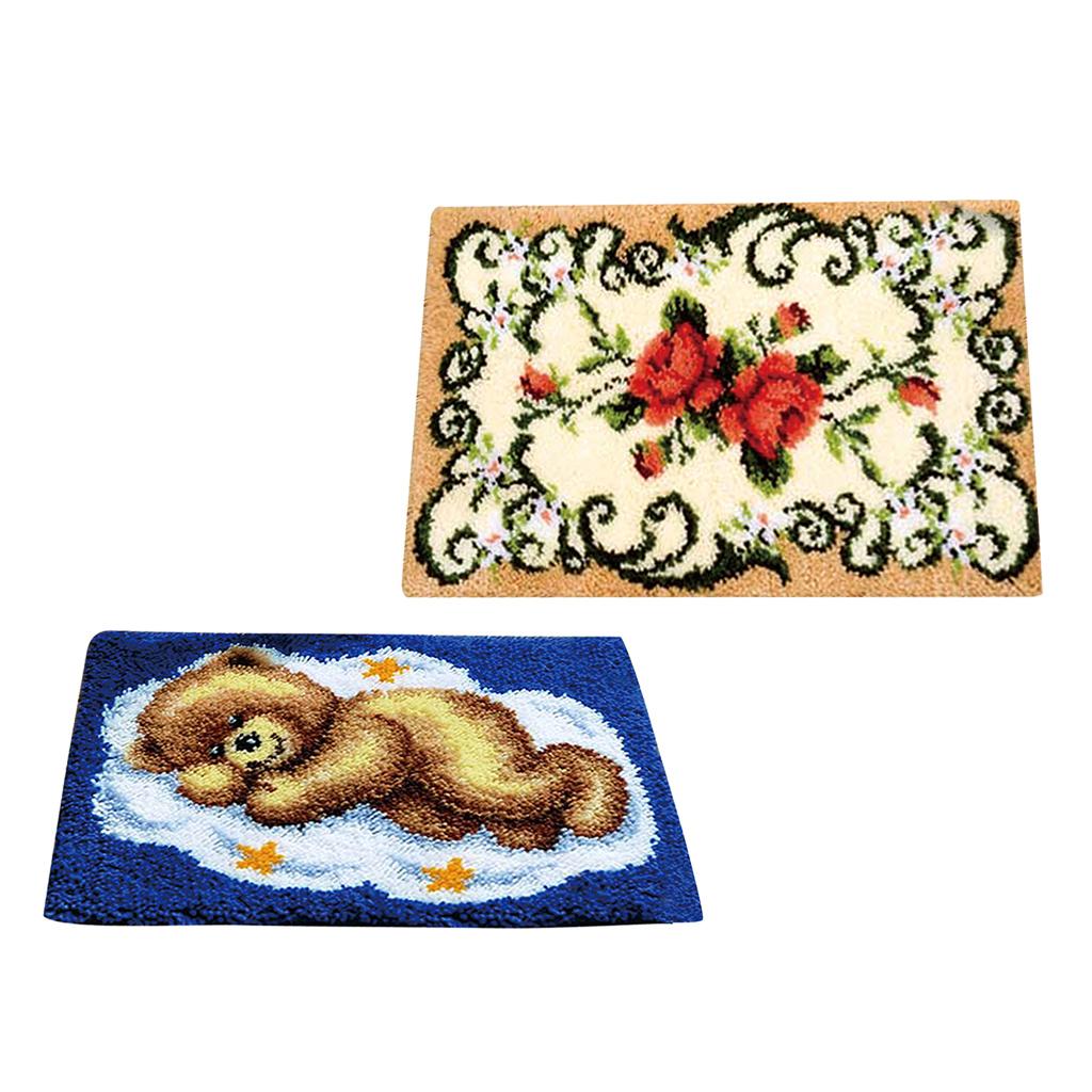 2 Set Bear/Flower Pattern Latch Hook Kits with Basic Tools for Rug Making