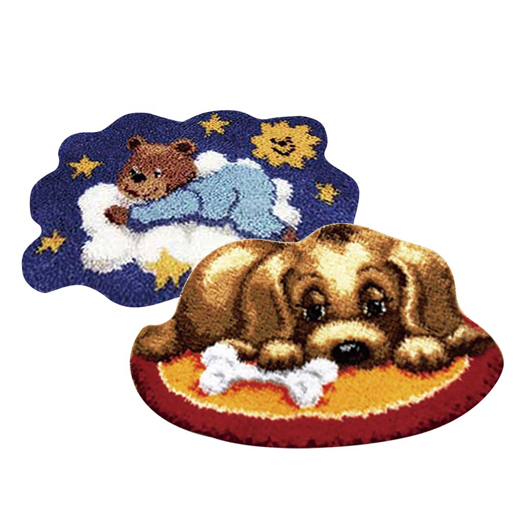 2 Set Animal Bear Dog Latch Hook Kits with Basic Tools for Rug Making