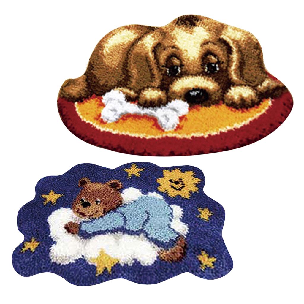 2 Set Animal Bear Dog Latch Hook Kits with Basic Tools for Rug Making