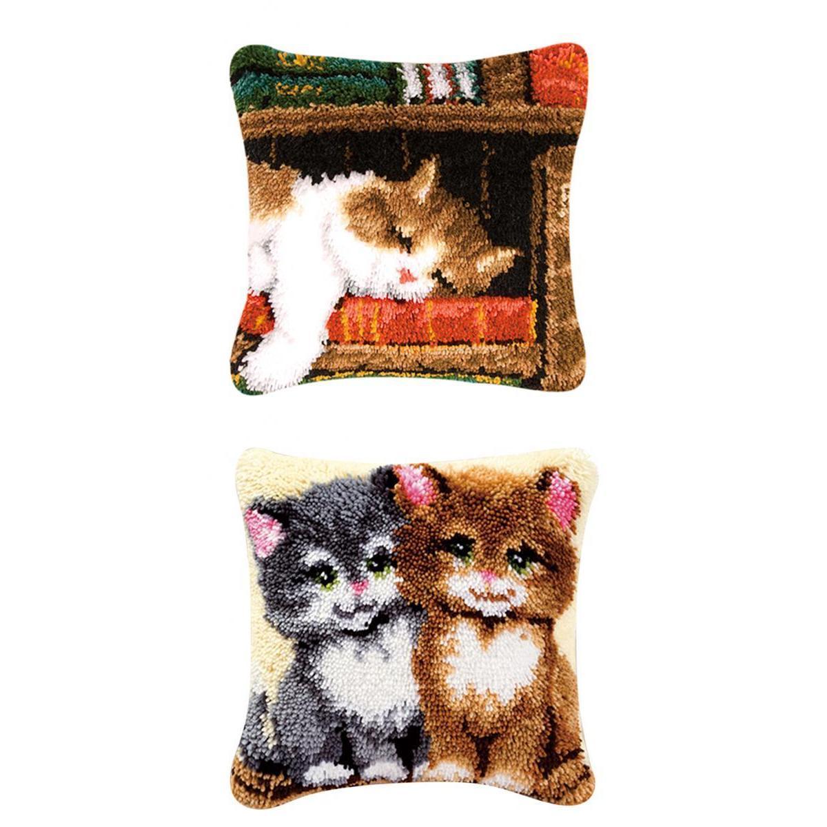 2 Set Cats Latch Hook Kits for DIY Pillow Cover Sofa Cushion Cover 43x43cm